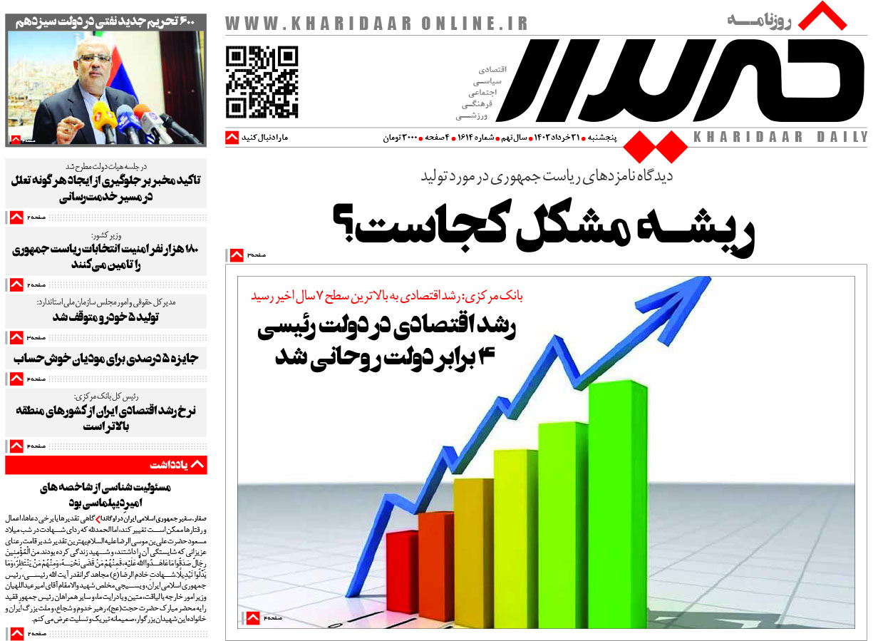 صفحه نخست روزنامه خریدار 31 خرداد